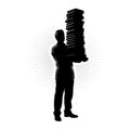 Silhouette of a man holding a tall stack of books Royalty Free Stock Photo