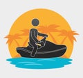 Silhouette man jet ski beach background Royalty Free Stock Photo