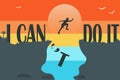 Silhouette man jumping over cliffs for I can do it. Royalty Free Stock Photo