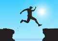 Silhouette of man jumping over the cliffs , success and winning concept vector illustration Royalty Free Stock Photo