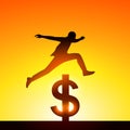 Silhouette a man jumping over dollar sign.Concept of victory Royalty Free Stock Photo