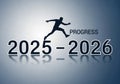 Silhouette of man leaping into future for progress 2025 to 2026 Royalty Free Stock Photo