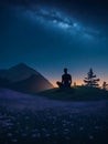 silhouette of man meditating in nature, Generative Ai illustration. Royalty Free Stock Photo