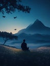 silhouette of man meditating in nature, Generative Ai illustration. Royalty Free Stock Photo