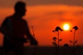 Silhouette of a man on muontain-bike