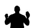 Silhouette of a man with obesity choosing between fruit and fast