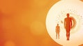 Silhouette of man on orange background, abstrakt illustration. Concept of health and interconnectedness between energy Royalty Free Stock Photo