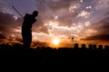 Silhouette Man playing golf