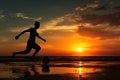 silhouette of a man playing soccer in golden hour, sunset Royalty Free Stock Photo