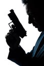 Silhouette man portrait with gun Royalty Free Stock Photo