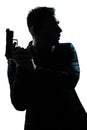 Silhouette man portrait with gun Royalty Free Stock Photo