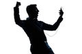 Silhouette man portrait happy listening to music Royalty Free Stock Photo