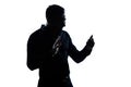 Silhouette man portrait telephone videophone salute gesture Royalty Free Stock Photo