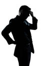 Silhouette man portrait tired migraine backache Royalty Free Stock Photo