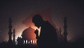 the silhouette of man praying in Ramadan Khareem Royalty Free Stock Photo