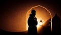 the silhouette of man praying in Ramadan Khareem Royalty Free Stock Photo