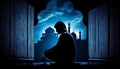 the silhouette of man praying in Ramadan Khareem Royalty Free Stock Photo