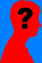 Silhouette of a man with a question mark. Concept for questions and knowledge. Illustration, vector graphics.