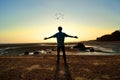 Silhouette of Man Raising His Hands or Open arms Royalty Free Stock Photo