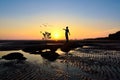 Silhouette of Man Raising His Hands or Open arms Royalty Free Stock Photo