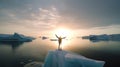 Silhouette of Man Raising His Hands or Open arms when sun rising up on ice Royalty Free Stock Photo