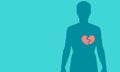 Silhouette of a man with a red broken heart on a blue background. Vector illustration Royalty Free Stock Photo