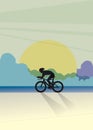 Silhouette of man riding bicycle. Vector illustration decorative design