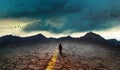 Silhouette of a man on the road, concept of uncertainty Royalty Free Stock Photo