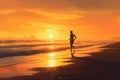 silhouette of a Man running on the beach at sunrise illustration generative AI Royalty Free Stock Photo