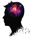 Silhouette of man's head with creative ideas