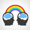 Silhouette of a man's head with a rainbow and clouds. Royalty Free Stock Photo