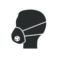 Silhouette of a man`s head in a respirator. Icon indicating the need to wear a respirator