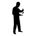 Silhouette man with saucepan scoop ladle kitchen utensil crack for soup in his hands preparing food male cooking use sauciers