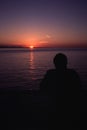 Silhouette, Man watching sunset from ship Royalty Free Stock Photo