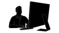 A Silhouette of Man Sitting on Office Chair and working on a computer with office table desk, office work, Work from home Royalty Free Stock Photo