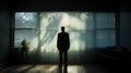 A silhouette of a man standing in front of the window, AI Royalty Free Stock Photo
