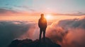 Silhouette of a man standing on top of the mountain and looking at the sunrise, Generative AI illustrations Royalty Free Stock Photo