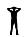 Silhouette man stands with his back with hands behind his head