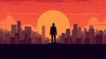 Silhouette Of A Man In Cityscape Background