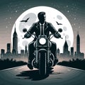 Cartoon vector illustration, t-shirt design, silhouette of man riding a motorbike