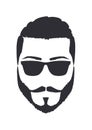 Silhouette of a man with sunglasses, mustache and short beard. Hand Drawn Vector Illustration.