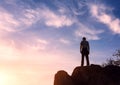 Silhouette of a man at the sunset on the mountain Royalty Free Stock Photo