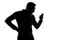 Silhouette man surprised portrait telephone videophone Royalty Free Stock Photo