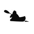 Silhouette of man swimming in a canoe. Black white illustration of a kayak with man. Vector drawing of rowing boat for Royalty Free Stock Photo