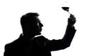 Silhouette man tasting looking at his glass Royalty Free Stock Photo