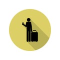 silhouette of a man with a ticket and luggage long shadow icon. Simple glyph, flat vector of Airport icons for ui and ux, website Royalty Free Stock Photo