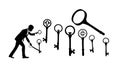 Silhouette Man with Various Keys Magnifying Glass, vector design Generative AI Royalty Free Stock Photo