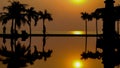 The silhouette of a man walking on the beach and the silhouette of a coconut tree at sunset or sunrise2 Royalty Free Stock Photo