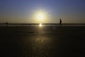 Silhouette of a man walking on the beach at sunset Royalty Free Stock Photo