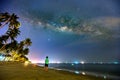 Silhouette of man watching the night sky Royalty Free Stock Photo